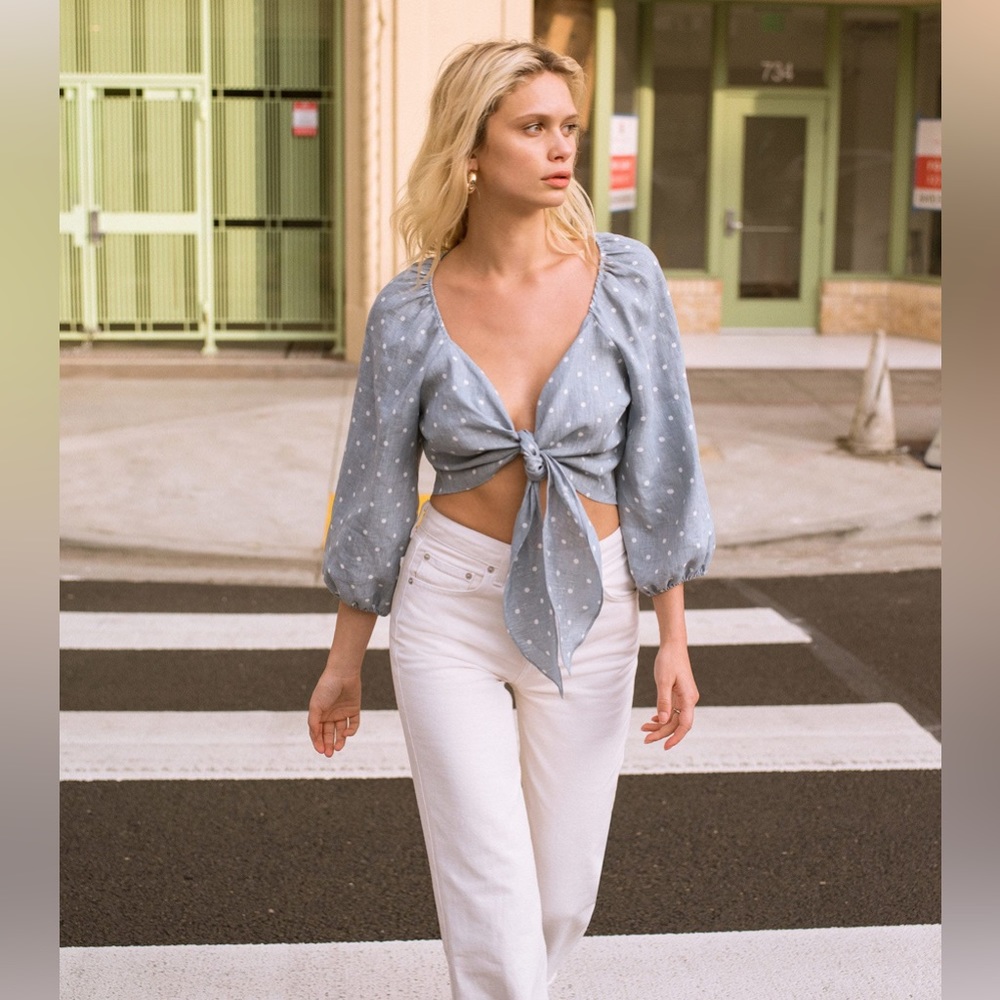 Reformation Linen Tie-Front Blouse